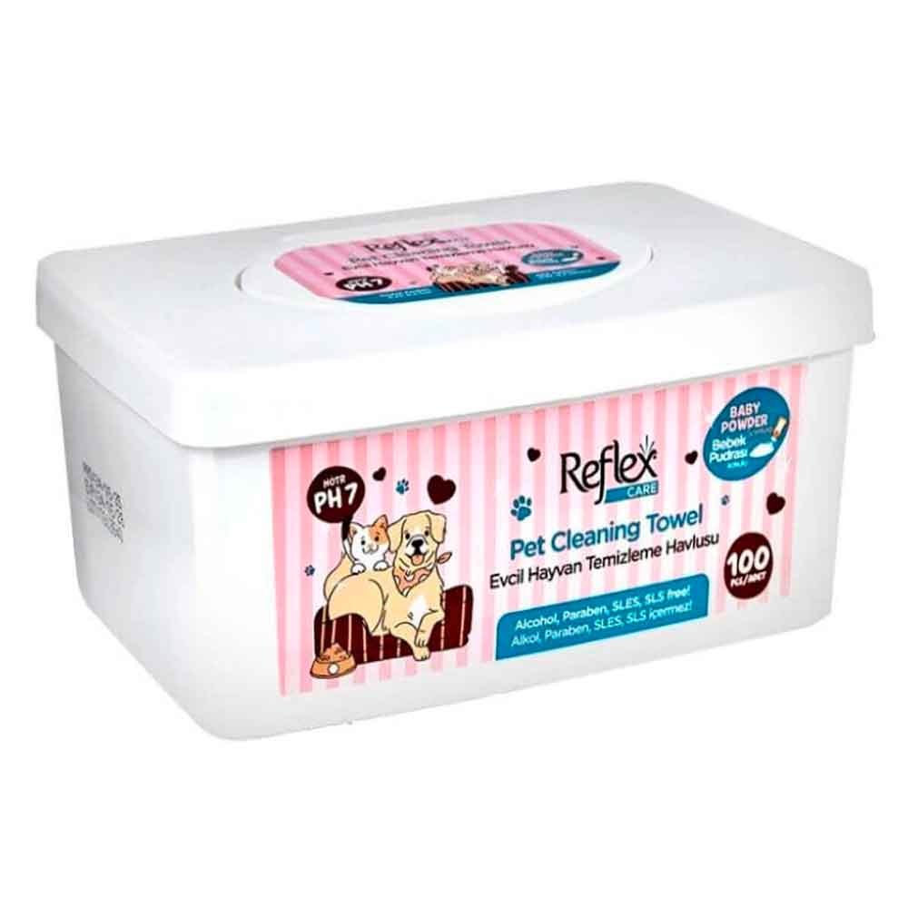 Reflex Care Bebek Pudrası Kokulu Kedi ve Köpekler İçin Temizleme Mendili (100’lü)